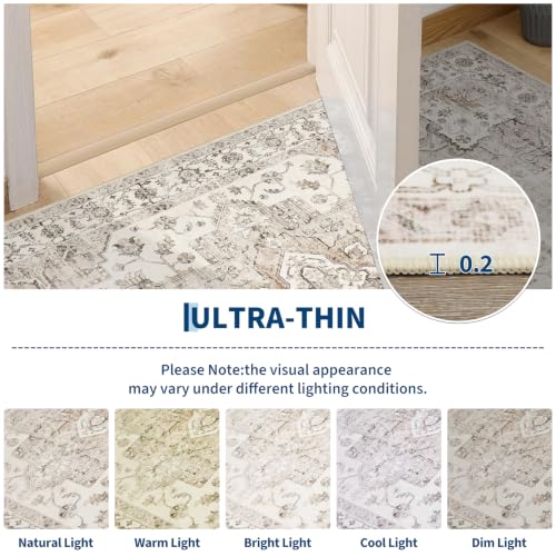 8x10 Vintage Boho Area Rug - Washable Non-Slip Beige & Brown