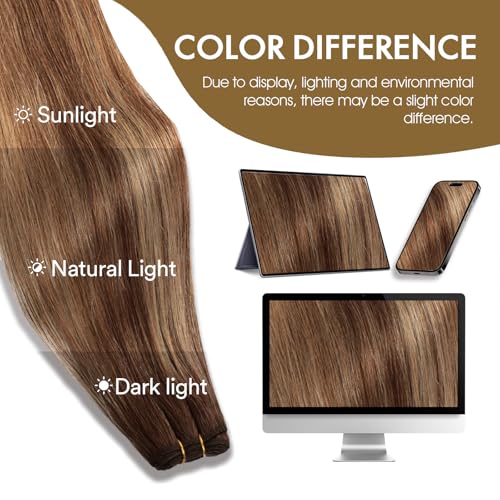 Frealhd 18 Inch Balayage Chocolate Brown to Caramel Blonde Remy Sew-In Hair Extensions - 110g Double Weft