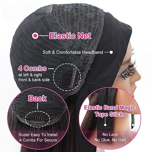 Headband Wig Human Hair for Women 16-Inch 180% Density Body Wave Headband Wigs Glueless Human Hair Wig(Body Wave, Natural Black)