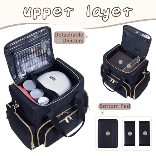 YAHOURWAT Black Nail Polish Organizer Case for 80 Bottles, Portable Travel Storage