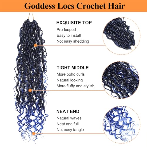 24 Inch Blue Goddess Locs Crochet Hair - Boho Faux Locs for Black Women, 8 Packs