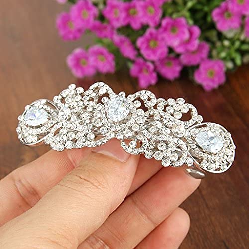 Ever Faith Austrian Crystal Wedding Hair Barrette - Clear Silver-Tone CZ Flower Tear Drop Bridal Hair Clip for Women