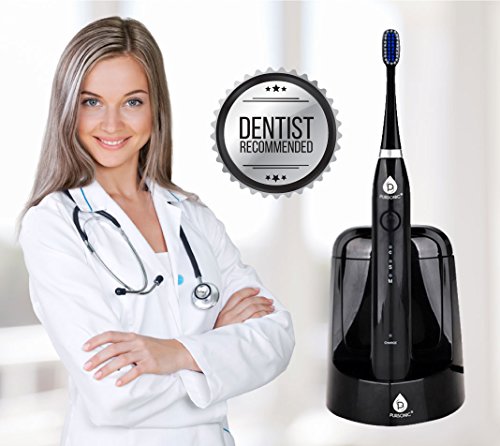 Pursonic S750 Sonic Toothbrush - Black Rechargeable Electric Toothbrush with UV Sanitizer & 12 Bonus Heads