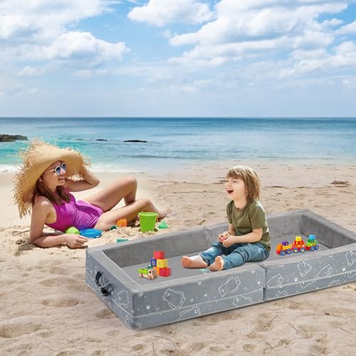 Umoving Portable Toddler Travel Bed - Foldable Soft Foam Floor Crib - Light Grey