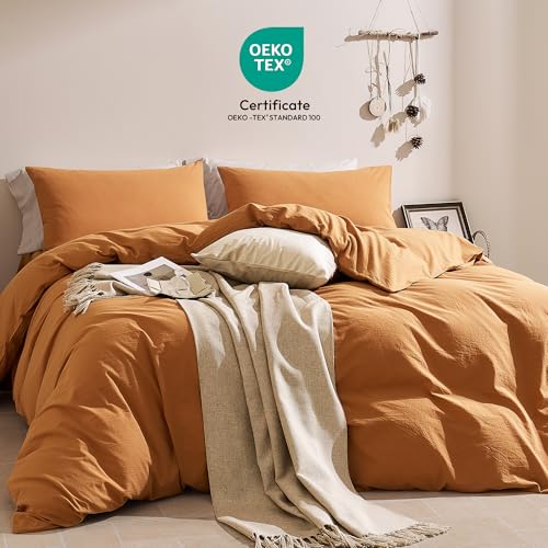 Cotton Twin Duvet Cover Set with Linen-Like Texture - Breathable & Soft