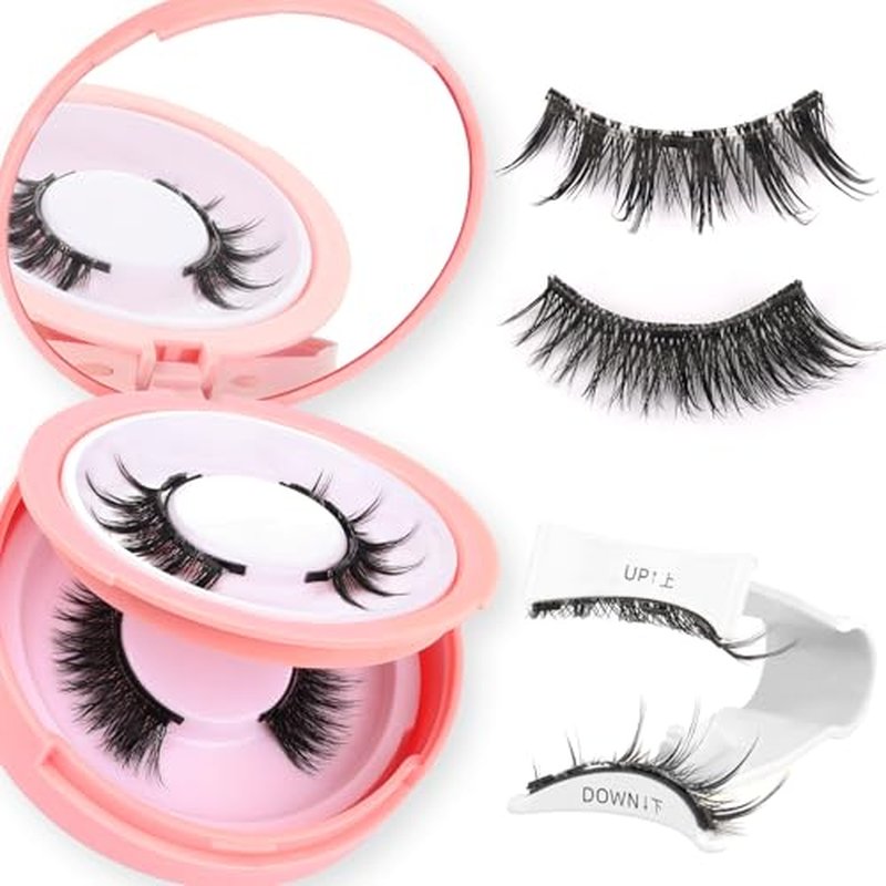 Ahrikiss Magnetic Eyelashes 2 Pairs Reusable Magnetic Lashes with Applicator Manga Lashes Natural Look No Glue Needed Lash Kit Wispy Cat Eye False Eyelashes with Magnets (M01+M02)