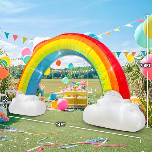 14FT Inflatable Rainbow Arch with LED Lights - Pride Yard Decorations, Outdoor Party & Garden Decor | Rainbow Inflatable Music Archway - Variation of Rainbow Arch