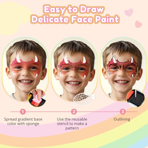 Janolia Rainbow Face Paint Kit - Water Activated, Split Cake Face Paint, Ideal for Kids Party, Halloween, Carnival, Easter
