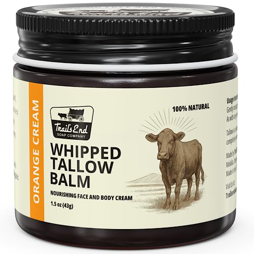 Handmade Whipped Tallow Balm - Orange & Vanilla Cream - Grass Fed & Finished - Infused Organic Jojoba oil - Natural Body Butter for Face, Body & Sensitive Skin (Eczema, Rosacea, Infant to Adult)