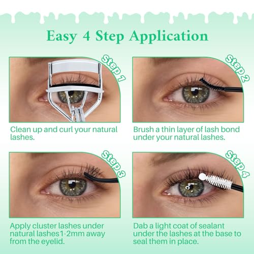 Lash Clusters Kit Wispy Eyelash Clusters Kit Cat Eye Lashes Clusters Kit Cluster Eyelash Extensions Pesta?as Postizas Naturales Lash Extension Kit+Lash Bond and Seal,Remover,Tweezers(4 Boxes Kit-1)