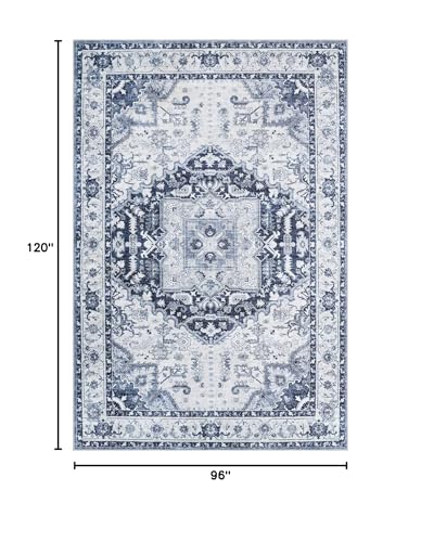 Washable 8x10 Navy Blue Area Rug Non-Slip Living Room Carpet - Kid & Pet Friendly