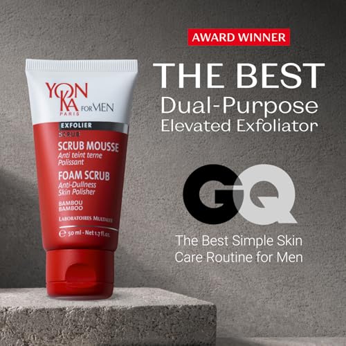 Yon-Ka Mens Foaming Scrub | Deep Cleansing Exfoliator | Gentle Gel Wash Tightens Pores and Prevents Ingrown Hairs | 1.7 fl oz