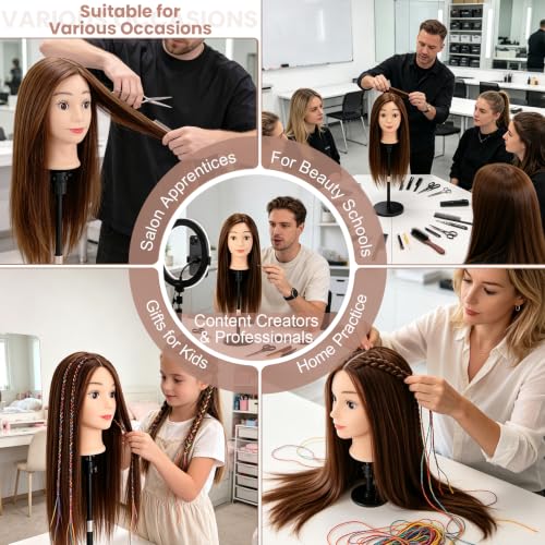 Mannequin Head with Human Hair for Styling Practice - 26 Inch, Heat Resistant, Full Density