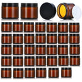36 Pack 1oz Amber Glass Jars with Black Lids, Small Round Cosmetic Jars with with Inner Liners, Glass Containers for Homemade Creams, Candle, Skincare, Lotion, Travel