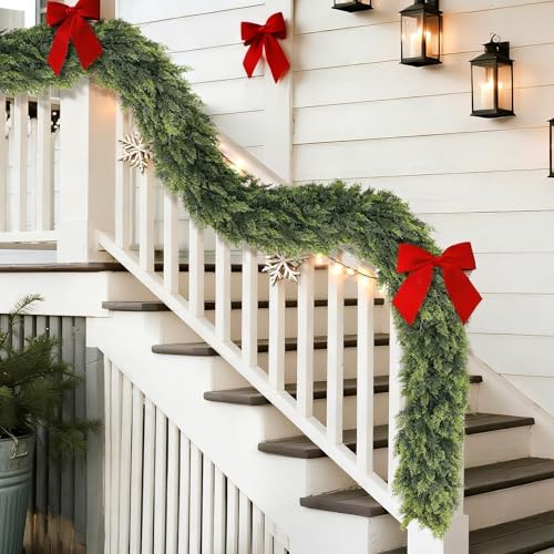 2 Pack 9FT Artificial Christmas Cedar Garlands for Fireplace Decoration - Lifelike Faux Greenery