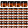 Tanlade 100 Pcs 4 oz Amber Plastic Cosmetic Jars with Lids Empty Leak Proof Container Refillable Cosmetic Jars Airtight for Cream, Lotion, Powder, Ointment, Beauty Products Travel Storage(Round)