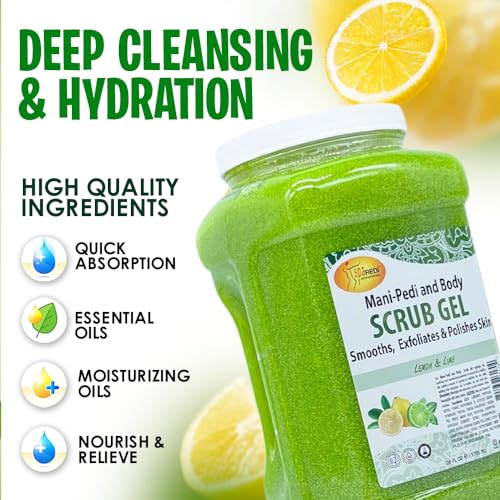 SPA REDI ? Lemon & Lime Pumice Scrub Gel, Exfoliating, Hydrating & Nourishing, Infused with Hyaluronic Acid, Amino Acids, Panthenol and Comfrey Extract for Glowy Smooth Skin ? 128oz Gallon