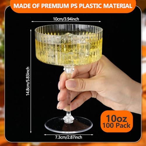 Plastic Martini Glasses 10 oz Clear 100 Pcs Ribbed Design Party Drinkware