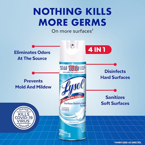 Household Disinfectant Spray - Multi-Purpose Room & Upholstery Sanitizer - Crisp Linen, 19 Fl Oz, Pack of 12 - Home Essential