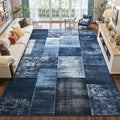 Washable Area Rug 6x9 Navy Blue Geometric Patchwork Non-Slip Stain-Resistant for Living Room