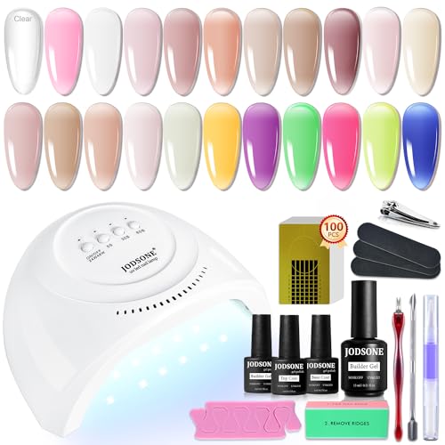 JODSONE Builder Gel Nail Kit with UV Light - Set-07, 21 Colors & Extension Stickers