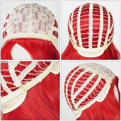 Bright Red Kids Mermaid Wig with Starfish Hair Clips - 21 Inch Curly Costume Wig for Girls