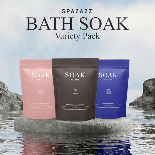 Spazazz Aromatherapy Bath Salt Gift Set with 3 Varieties & Accessories