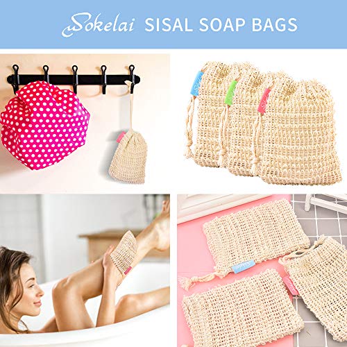 Bar Soap Saver Bags 6 Pieces, Shampoo & Conditioner Bar Holder for Preserve Soap Bars, Natural Sisal Soap Pouch for Exfoliating Body Scrubber, Travel Mesh Soap Pocket Soap Sack Use in Shower Bath