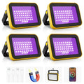 CREPOW 4 Pack Rechargeable LED Black Lights UV Floodlights for Parties, Halloween, Night Fishing, and Decorations