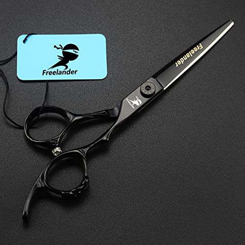 Black 6-Inch Hand Sharpened Hair Cutting Shears Set with Case - Professional Barber Tool - C-Black
