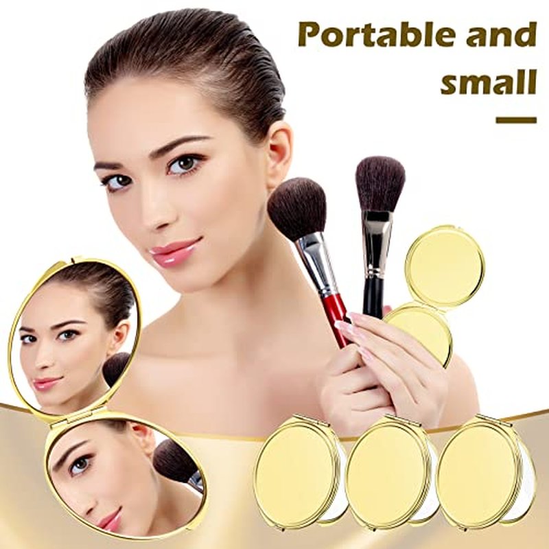 8 Pcs Gold Compact Mirror Bulk, Metal Round Shell, 1x 2x Magnification Double Sided, Portable, Folding, Mini Travel Pocket Mirror for Women Girls Party Favor Bridesmaid Christmas Gifts