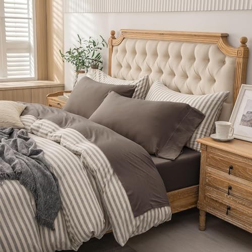 PURE ERA King Jersey Knit Sheet Set Solid Brown - Soft Cotton Bedding