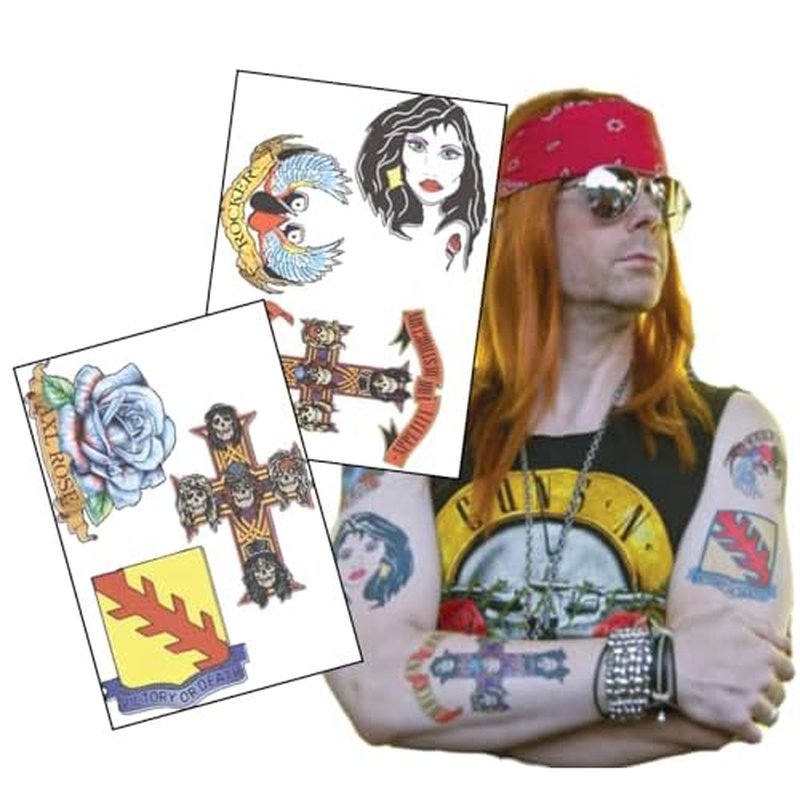 8o's Rocker inspired complete set of Fake Temporary Tattoos | Life sized |