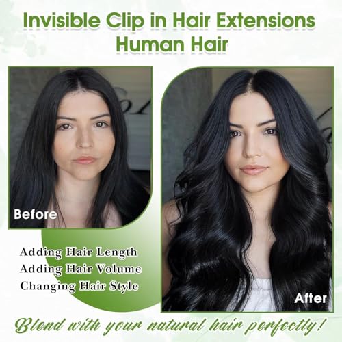 14 Inch Black Human Hair Clip-In Extensions - Seamless, Virgin Remy, Easy to Apply for Women
