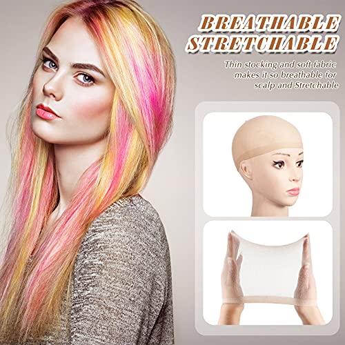 Waydress 100 Beige Nylon Wig Caps Elastic Stretchy Head Cover for Women Men Kids