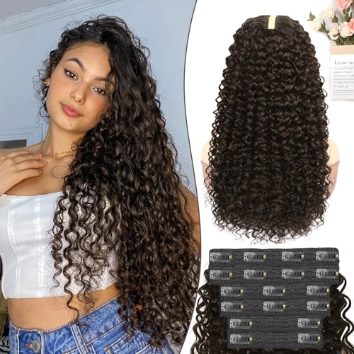 22 Inch Curly Clip-In Hair Extensions - Pack of 6 Dark Brown #4