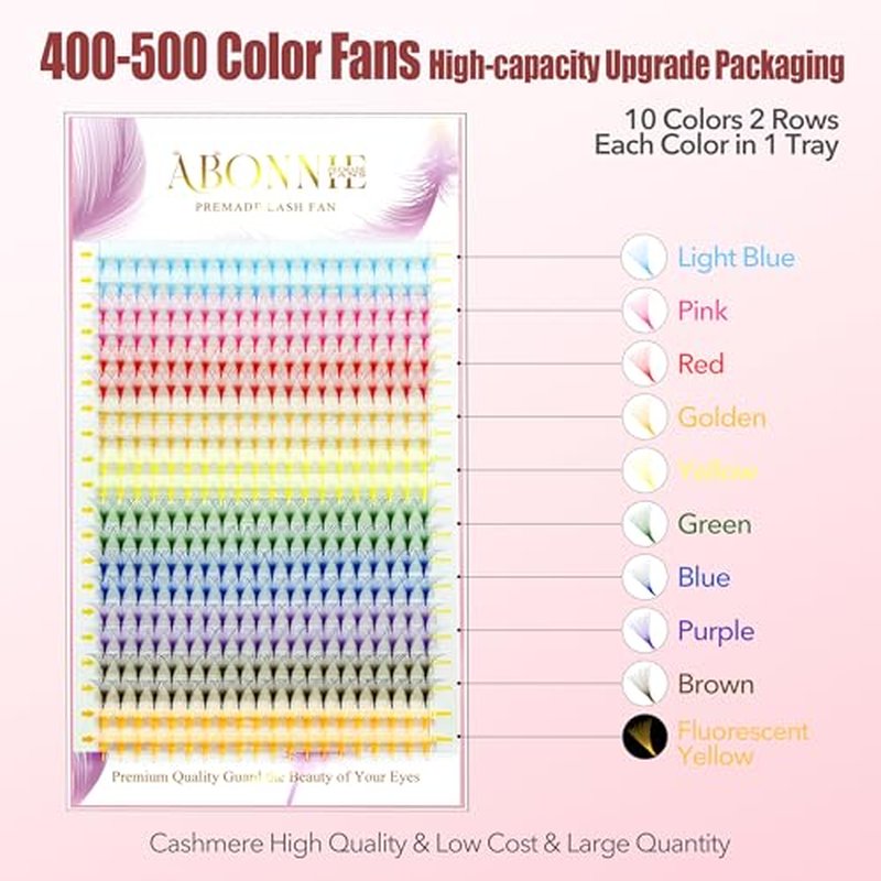 Colored Lash Extensions,400 pcs Mix Color Premade Fans Eyelash Extension,10D 13mm C Curl Lash Extension, Premade Lash Fan, Cashmere Promade Eyelash Fans(10D 0.07-C 13mm)