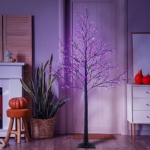 6FT Purple Halloween Willow Tree with 200 LED Lights Indoor Outdoor Decor