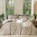 Oversized King Duvet Cover Set - Washed Cotton Linen Look in Heathered Taupe, 120x98