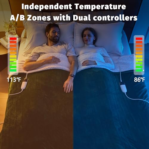 Moss King Size Electric Heated Blanket with Dual Control, 10 Levels & Auto Off