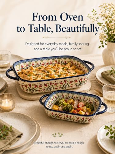 Moqidadii Olive Garland Hand-Painted Ceramic Baking Dish Set - 2 Pieces