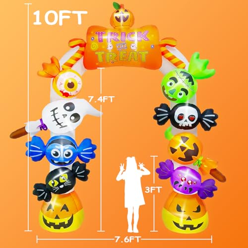 Halloween Inflatable Archway Candy Ghost 10FT Tall Yard Decor with LED Lights