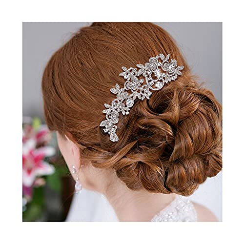 Ever Faith Silver-Tone Wedding Hair Comb with Austrian Crystals & Flower Leaf Cluster