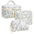Quilted Makeup Bag Set for Women - 3 Pieces, Travel & Storage