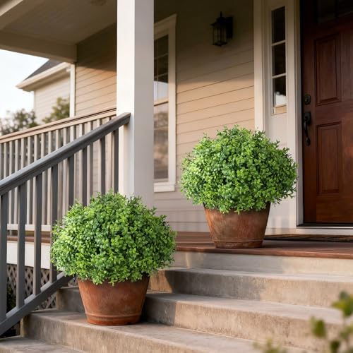 Artificial Boxwood Topiary Ball Trees - Set of 2 for Front Door & Garden Decor