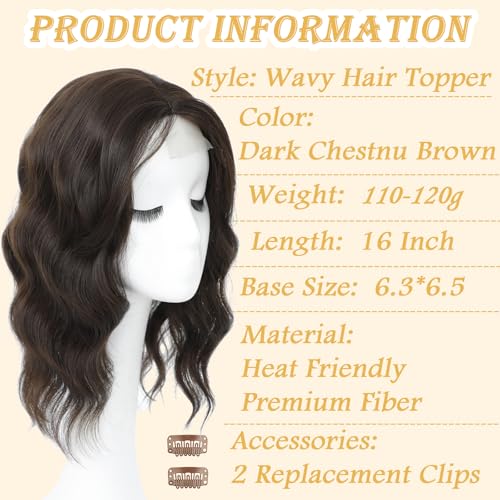 Curtain Bangs Hair Topper for Women, 16 Inch Human Hair, Chocolate Brown Variation
