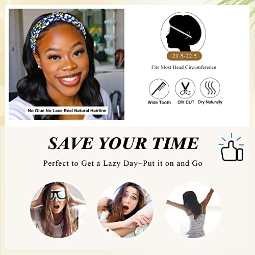 12 Inch Short Body Wave Headband Wig for Black Women - Synthetic, Glueless, 1B#