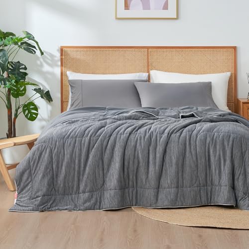 Amélie Home Queen Cooling Comforter - Heather Charcoal Grey, Instant Cooling, Reversible Bed Blanket for Hot Sleepers