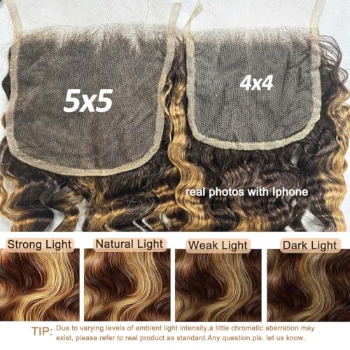 Deep Wave 5x5 HD Lace Closure Hair Extensions - Honey Blonde, 10 Inch, 150% Density