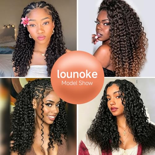 Lounoke Deep Wave Feather Crochet Hair 12in 1B Human Hair Blend, Natural Look